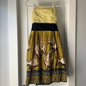 Anthropologie green & black strapless party dress